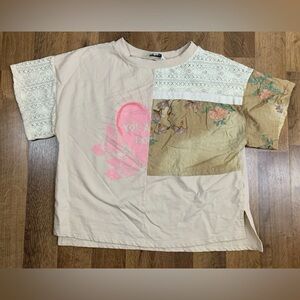 Davi & Dani Women’s Small Shirt Beige cream Patchwork heart design